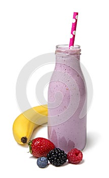 Berry mix smoothie with banana and fresh ingredients