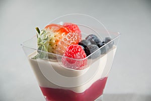 berry panacotta in a plastic cup photo