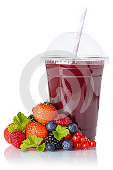 Berry smoothie fruit juice drink wild berries in a cup isolated on white