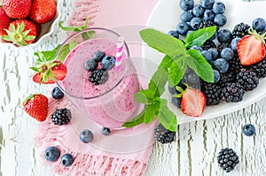 Berry smoothie, healthy summer detox yogurt drink, diet or vegan