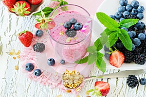 Berry smoothie, healthy summer detox yogurt drink, diet or vegan