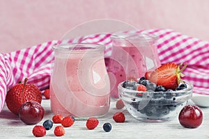 Berry smoothie, healthy summer detox yogurt drink, diet or vegan