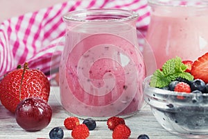 Berry smoothie, healthy summer detox yogurt drink, diet or vegan