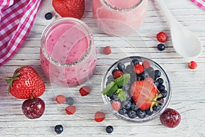 Berry smoothie, healthy summer detox yogurt drink, diet or vegan