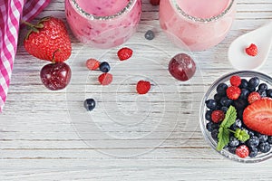 Berry smoothie, healthy summer detox yogurt drink, diet or vegan