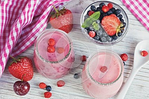 Berry smoothie, healthy summer detox yogurt drink, diet or vegan