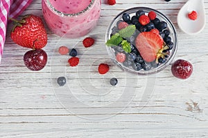 Berry smoothie, healthy summer detox yogurt drink, diet or vegan