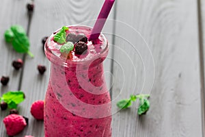 Berry Smoothie with Mint, Blueberry and Raspberry, Free Space for Text