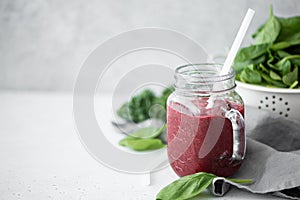 berry smoothie with spinach and chia seeds