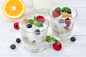 Berry yogurt yoghurt with berries fruits cup muesli breakfast