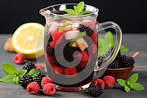 Berrylicious Refreshment. Fresh and Flavorful Jug Drink with Colorful Berries with copy space