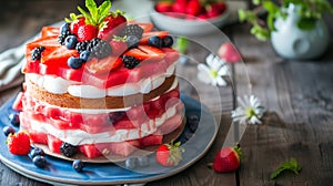 Berrylicious Watermelon Dream: A Vibrant Summer Cake with Whipped Cream and Refreshing Fruit Accents