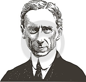 Bertrand Russell portrait in line art illustration