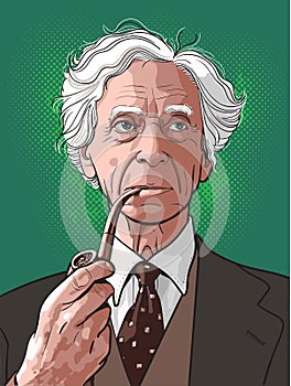 Bertrand Russell portrait in line art illustration