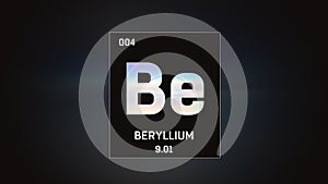 Beryllium as Element 4 of the Periodic Table 3D animation on grey background