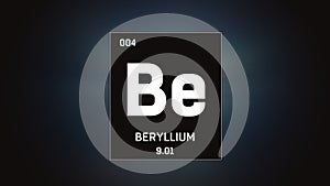 Beryllium as Element 4 of the Periodic Table 3D animation on grey background