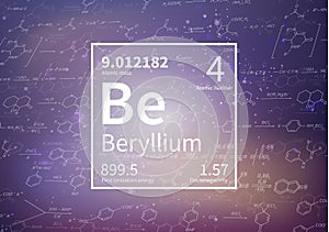 Beryllium chemical element with first ionization energy, atomic mass and electronegativity values on scientific