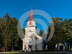 Berze lutheran church in sunny autumn day, Latvia