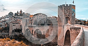 Besalu, the medieval town and the old bridge in Catalonia Spain