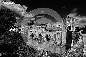 Town of Besalu Cataonia Spain in black and white photo