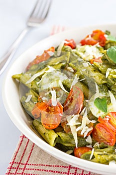 Besil Pesto Pasta Close Up Vertical Photo