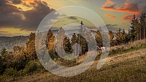 Beskid Zywiecki panorama at sunset, Poland