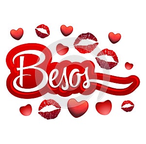 Besos - Kisses spanish text - red lips icon photo