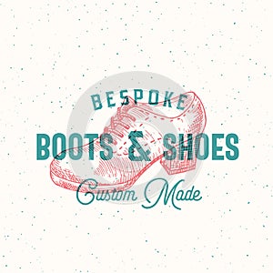 Bespoke Boots and Shoes Retro Vector Sign, Symbol or Logo Template. Women Shoe Illustration and Vintage Typography photo