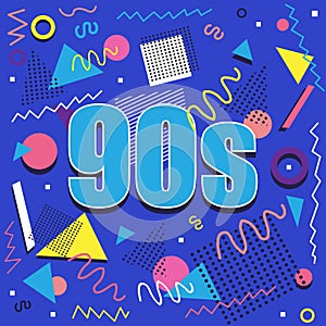 Best of 90s illistration with abstract retro design on blue background