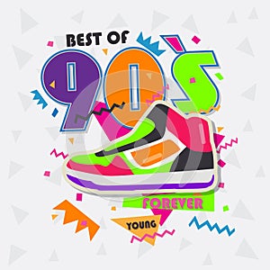 Best of 90s illistration with vintage shoes background
