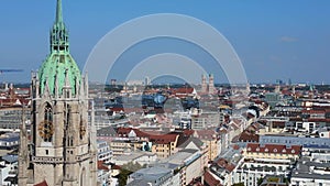 Best aerial top view flight City Munich Paul Church at theresienwiesen drone
