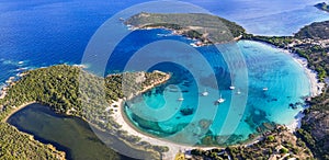 Best beaches of Corsica island - aerial panoramic view of beautiful Rondinara beach