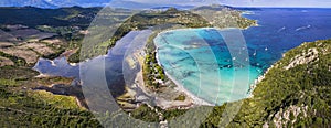 Best beaches of Corsica island - aerial panoramic view of beautiful Santa Giulia beach