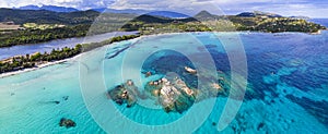 Best beaches of Corsica island - aerial panoramic view of beautiful Santa Giulia