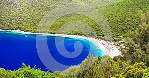 Best beaches of kefalonia - Antisamos with turquoise waters and green mountains. Greece, Ionian islands
