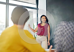 The best in the business never stop planning. a businesswoman giving a presentation to her colleagues in a modern office