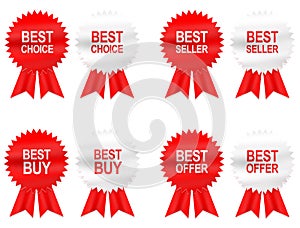 8 best buy, choice, offer and seller labels with ribbon