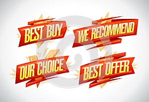 Best buy, our choice, we recommended, best offer - sale vector signs