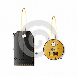 Best choice tags, vector golden and black labels isolated on transparent background. Best choice 3d ribbon banners