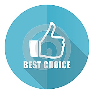 Best choice vector icon, flat design blue round web button isolated on white background