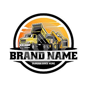 skid steer and dump truck logo vector photo