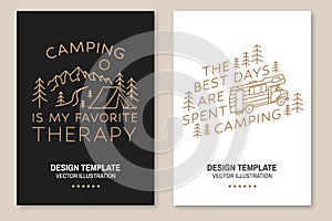 The best days are spent camping. Vector illustration. Concept for shirt, logo, print, stamp or tee. Line art flyer