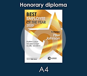 Diploma Best Employee of the Month Golden template with gold metal texture cool design frame photo