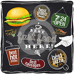 Best fast food here, chalkboard background.