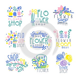 Best flower shop set of logo templates hand drawn vector Illustrations