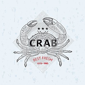 Best fresh Crab. Vector illustration sign, symbol, emblem or logo