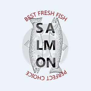 Best fresh fish salmon. Vector illustration emblem or logo template.