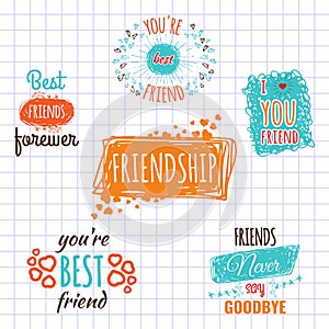 Best friend logos set vector labels isolated on copybook page photo
