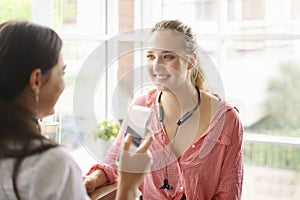 Best friend young women talking happy, having conversation of healthy lifestyles at home