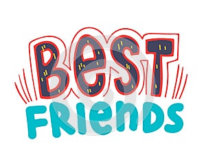 Best Friends Banner with Typography. Bff Concept for Friendship International Day, School Sticker with Doodle Elements